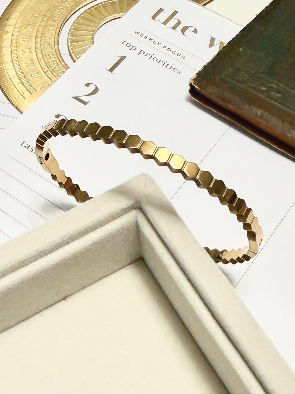 Gilded Grit Honeycomb Bangle Bracelet